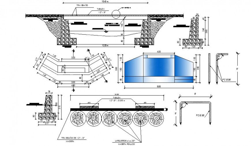 2d CAD structural drawing of bridge structure blocks dwg autocad file