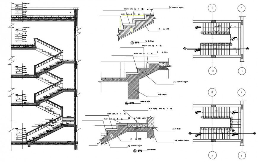 2d CAD structural drawings details of stairway construction dwg file