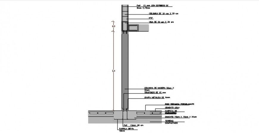 2d CAD structural drawings details of RCC wall dwg file