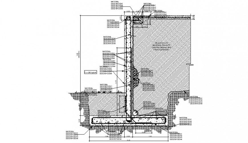 2D Retaining Wall Structural CAD | AutoCAD DWG File