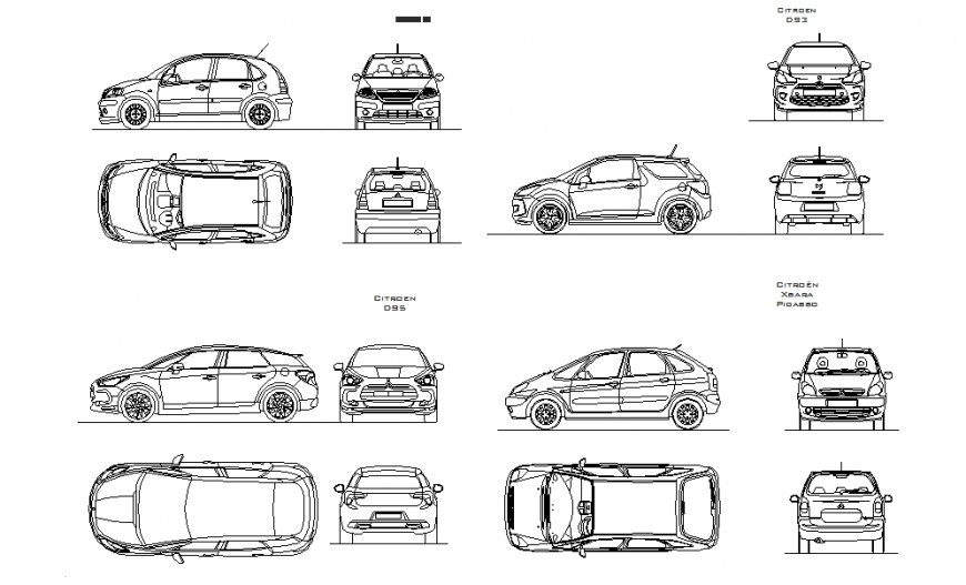 2D Car Block Design All side elevtaion Detail