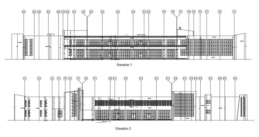 2d Club house elevation design cad file