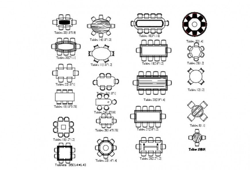 2d dining table design cad file