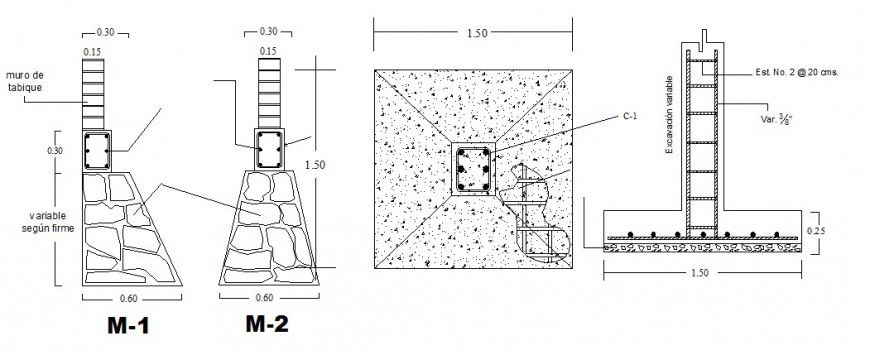2d Drawing details of footing structure CAD structural blocks dwg file