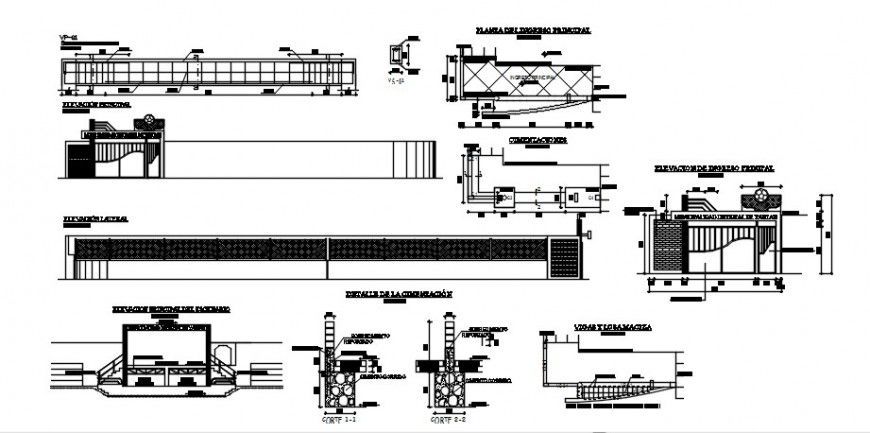 2d Drawing detail of sports building elevation and construction blocks dwg file
