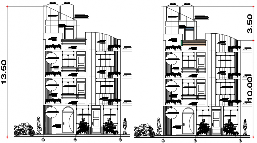 2d drawing details of hotel building elevation in autocad software file
