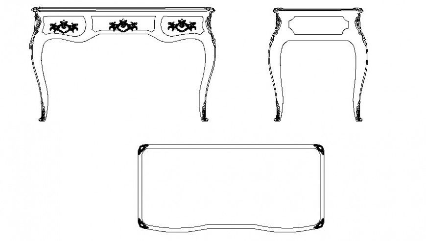 2d drawing elevation of furniture table units dwg file