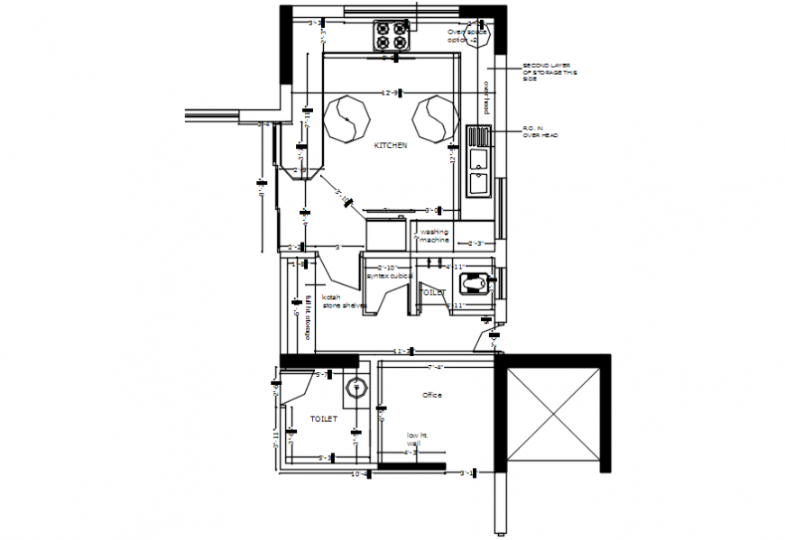 2d drawing of kitchen floor plan details in autocad file