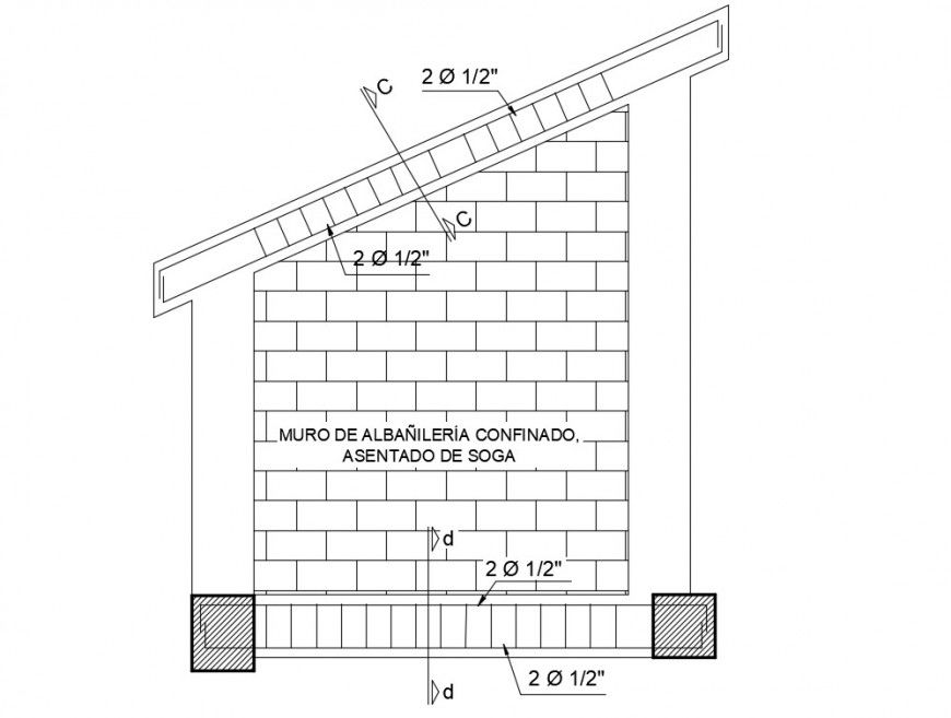 2d drawings details of a brick masonry wall and RCC structure dwg file