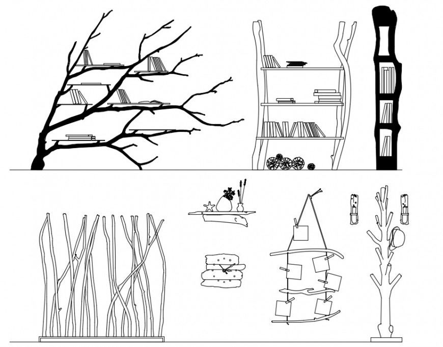 2d drawings details of bookshelves design furniture blocks dwg file