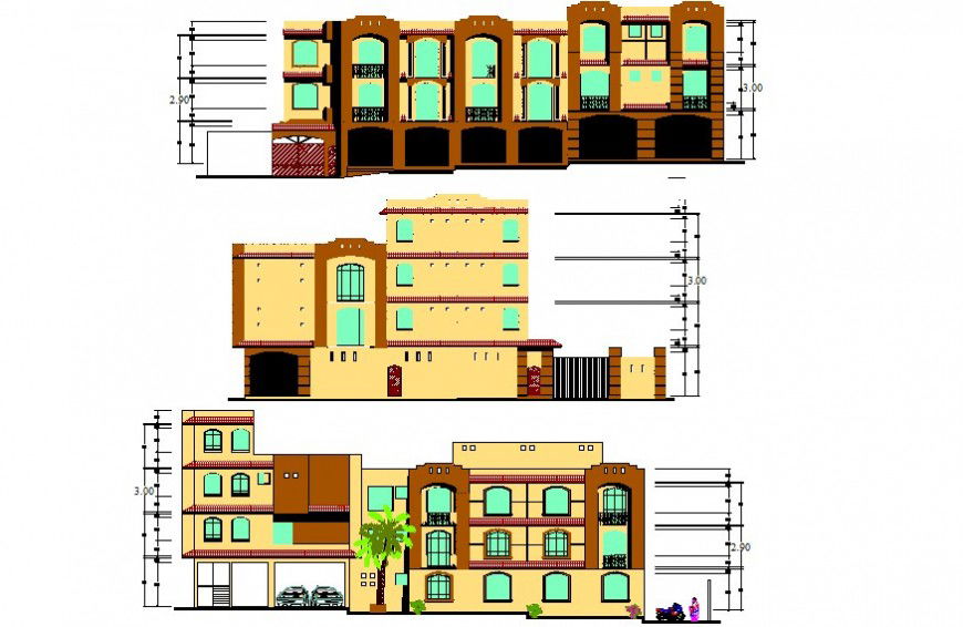 2d drawings details of elevation of apartment dwg file