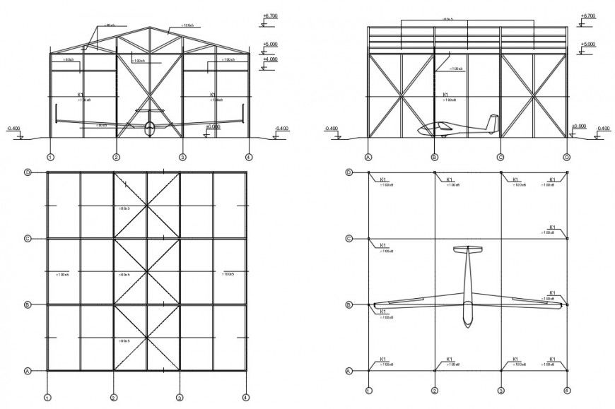 2d drawings details of aerodrome elevation and plan dwg file
