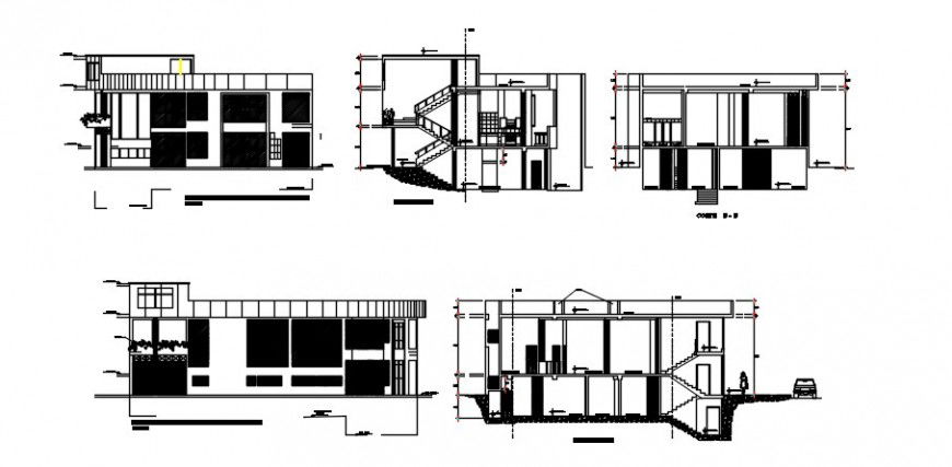 2d Drawings details of Apartment building units elevation and section dwg file