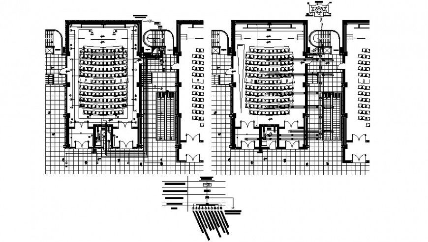 2d Drawings details of auditorium building floor plan dwg autocad file