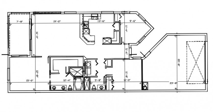 2d Drawings details of bungalow CAD plan dwg AutoCAD software file