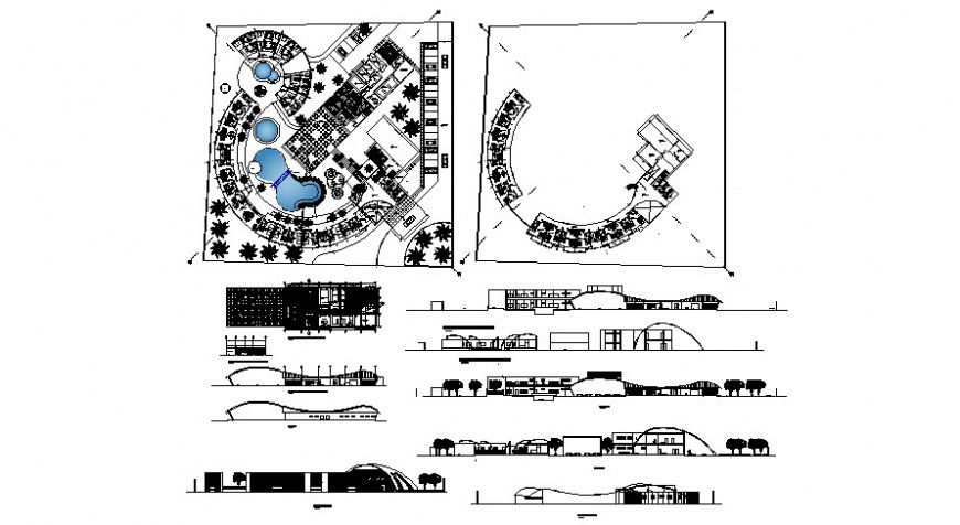 2d drawings details of commercial building units plan elevation and section dwg file
