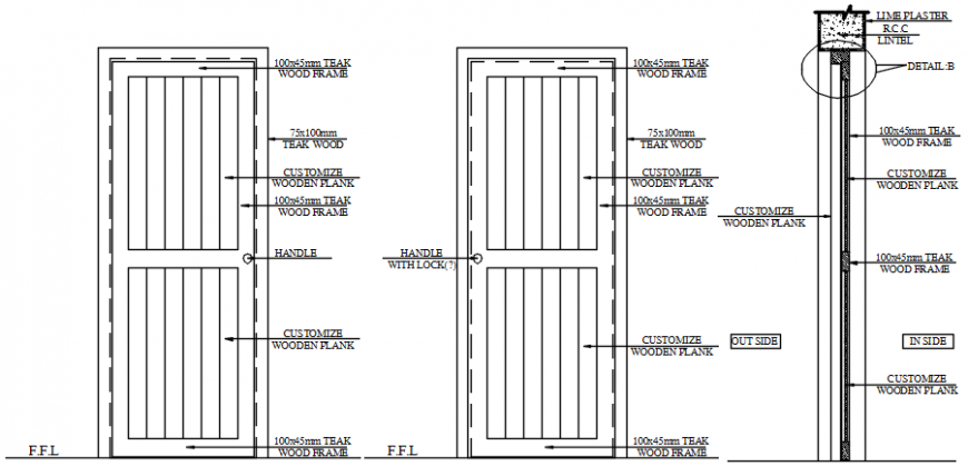 2d drawings details of door blocks elevation and section dwg file