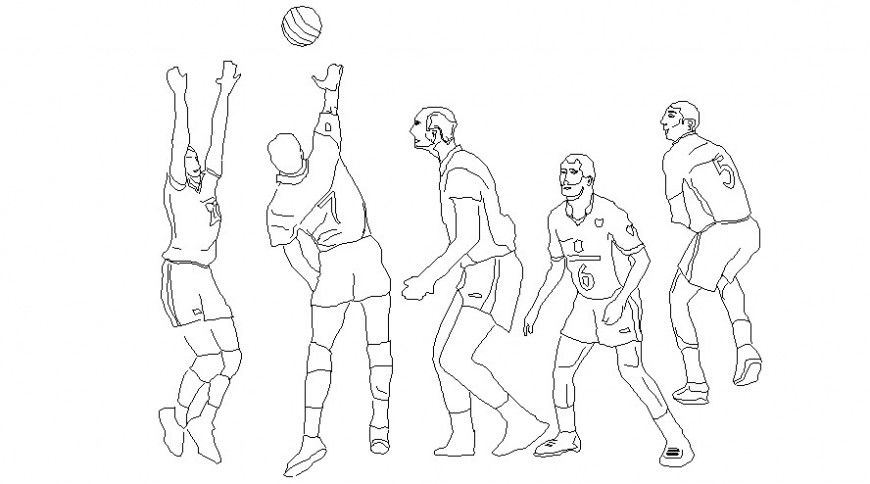 2d drawings details of football player people block dwg file