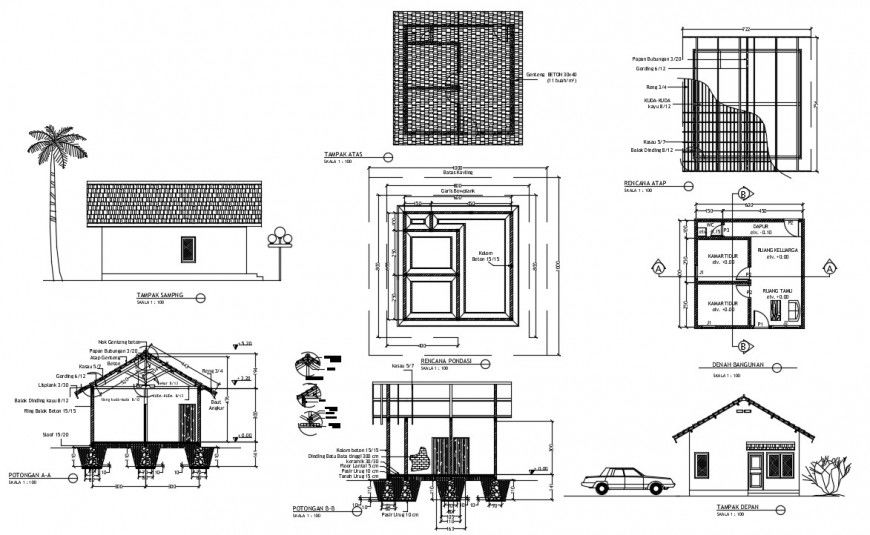2d drawings details of guardhouse plan and elevation dwg file
