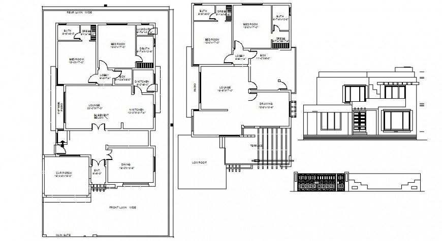 2d drawings details of housing units elevation plan autocad software file