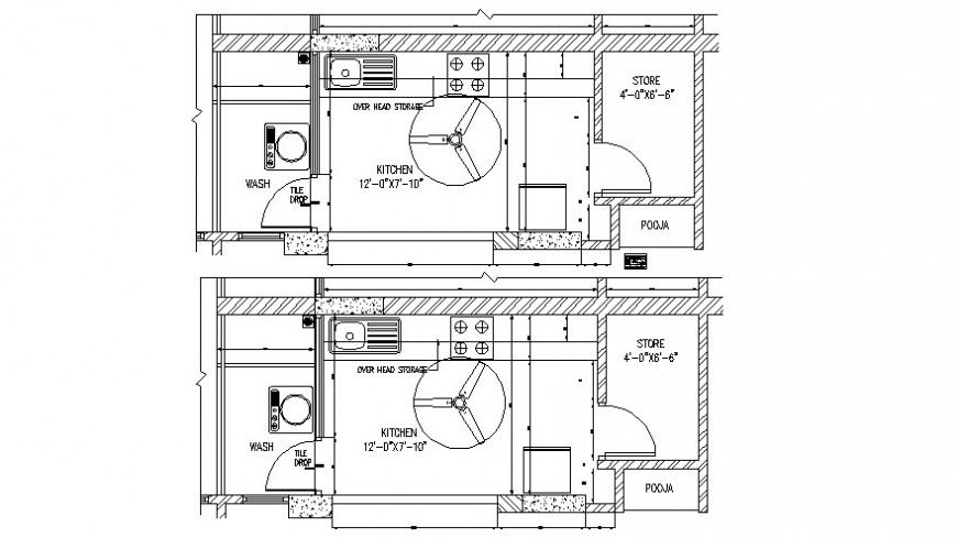2d drawings details of kitchen area plan layout autocad file