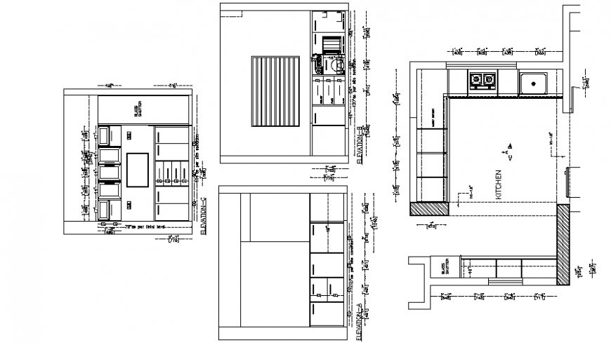 2d drawings details of kitchen plan and elevation autocad file