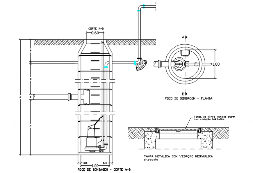2d drawings details of pumping tube well design dwg file