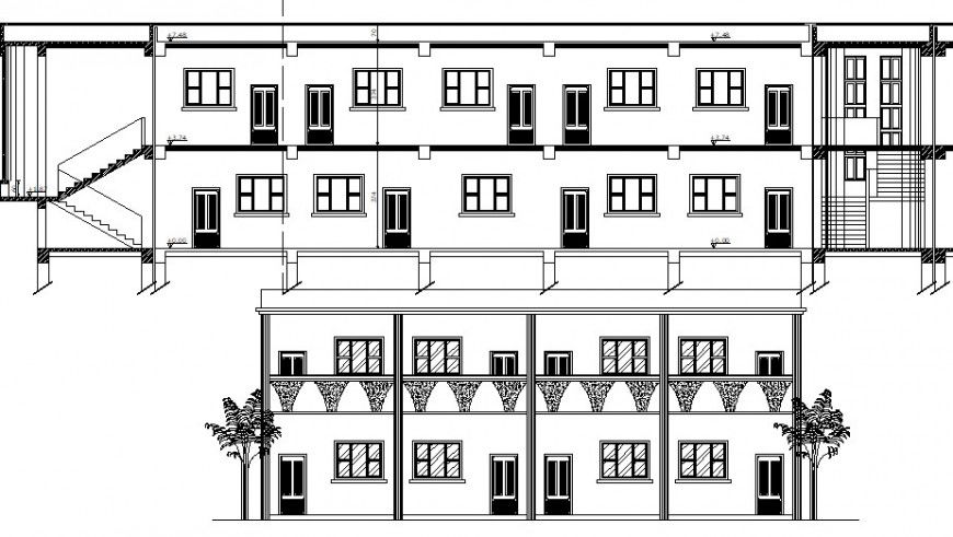 2d drawings elevation and section of building apartment dwg file