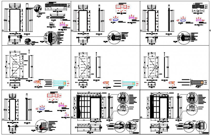 2d drawings elevation and section of door blocks dwg file