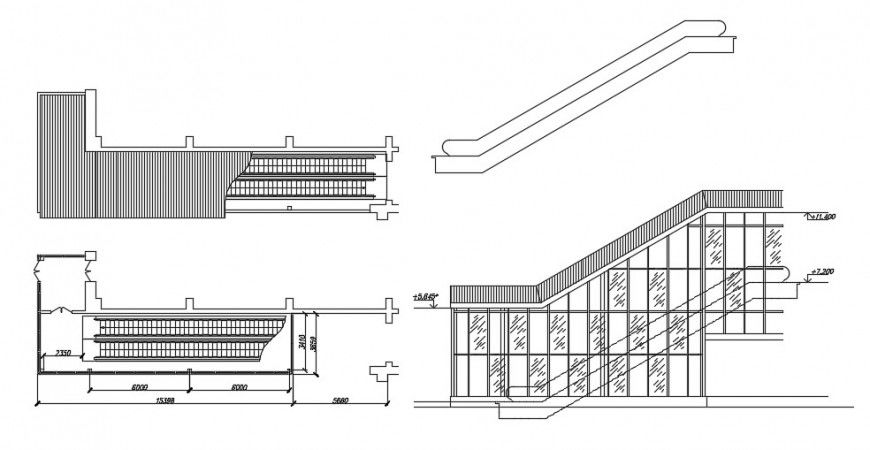 2d drawings elevation of escalators dwg autocad file