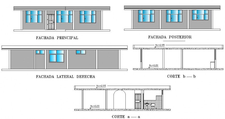 2d drawings elevation of the apartment with section details in dwg file