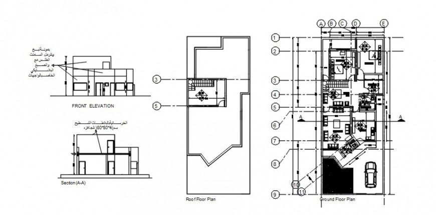 2d drawings of apartment plan elevation and section dwg autocad software file