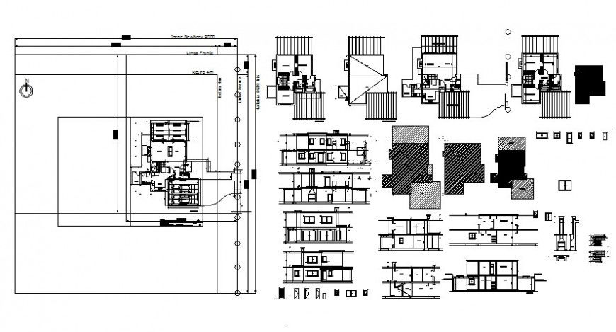 2d Drawings of building details elevation plan and section autocad softwrae file