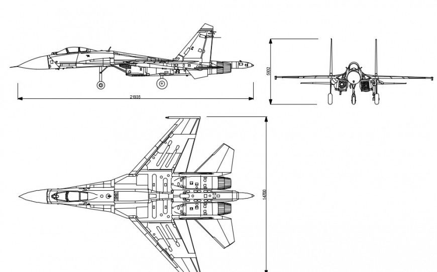 2d drawings of jet plan CAD transportation units dwg file