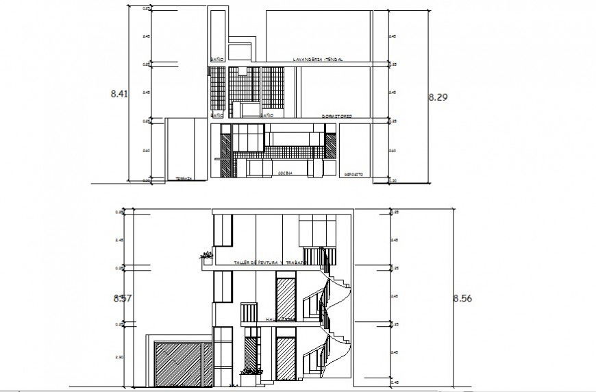 2d drawings section of residential apartment building dwg file