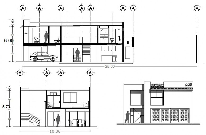 2d elevation and a section of apartment dwg autocad file