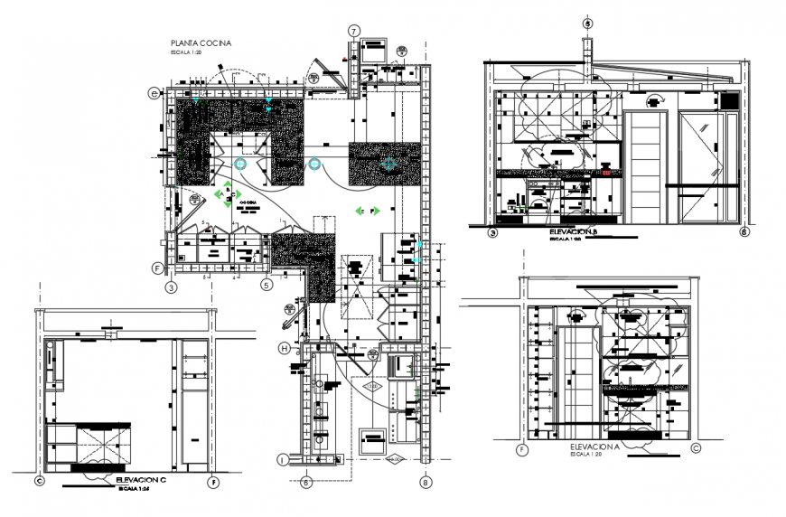 2d elevation and layout plan of kitchen area drawings dwg file