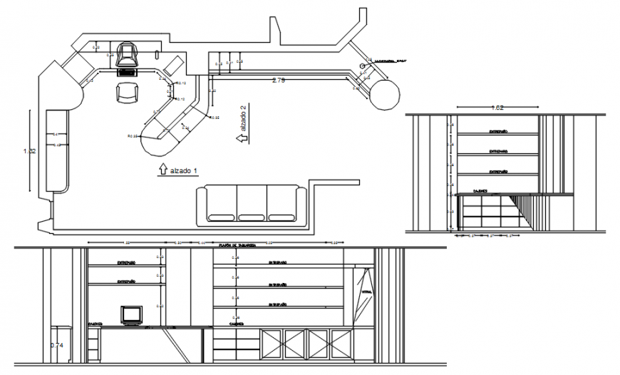 2d elevation and plan drawings details of furniture layout dwg file