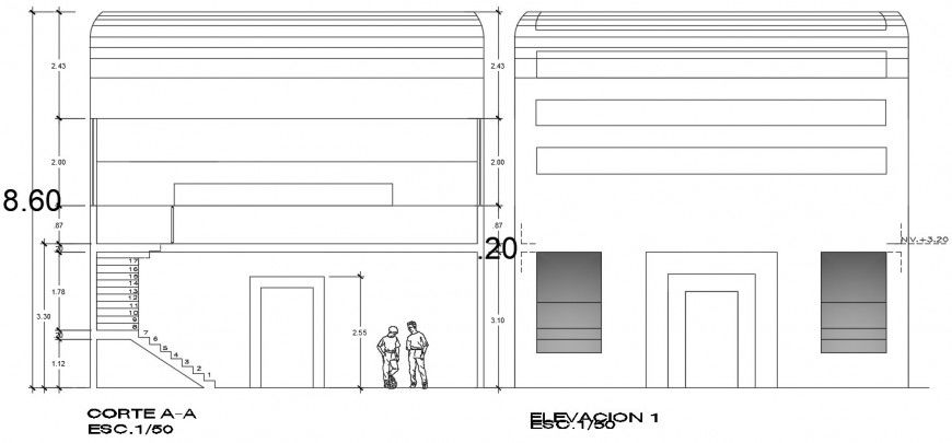 2d elevation and section drawing the detail of rehabilitation building dwg file
