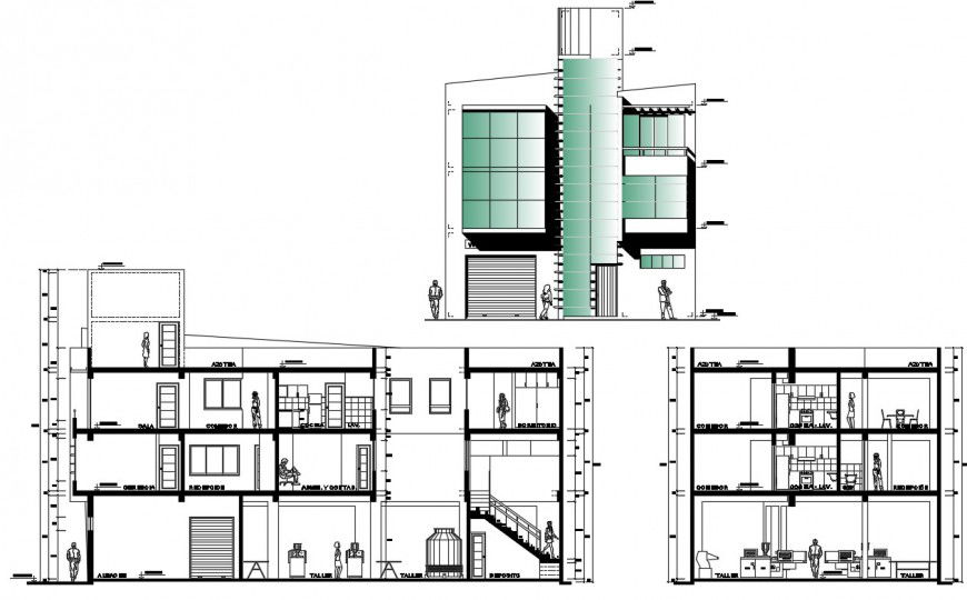 2d elevation and section of apartment autocad dwg file