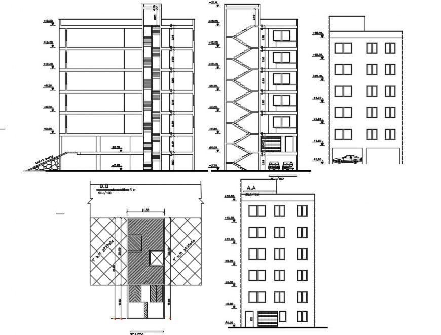 2d elevation and sectional drawings details of building blocks autocad dwg file