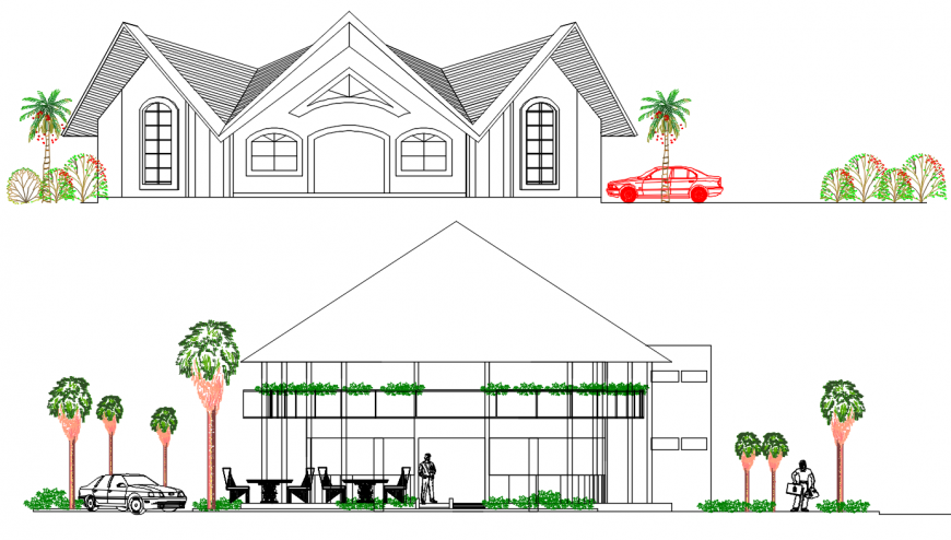 2d elevation and sectional drawings of restaurant autocad software file