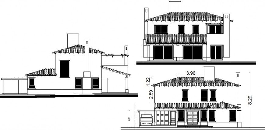 2d elevation CAD drawings of bungalow detailing dwg file
