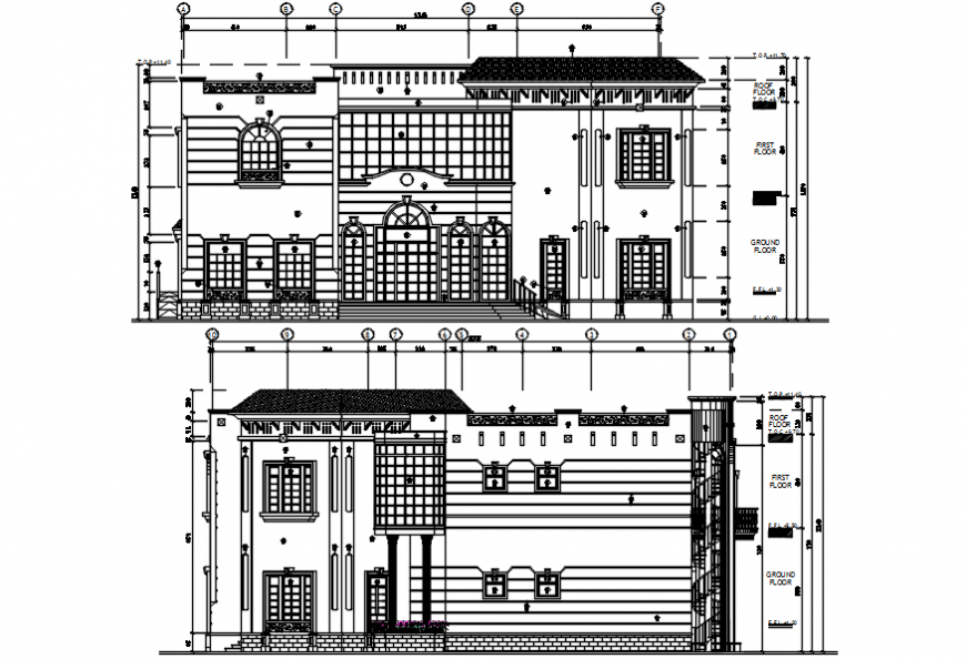 2d Elevation design of multifamily house drawing cad file