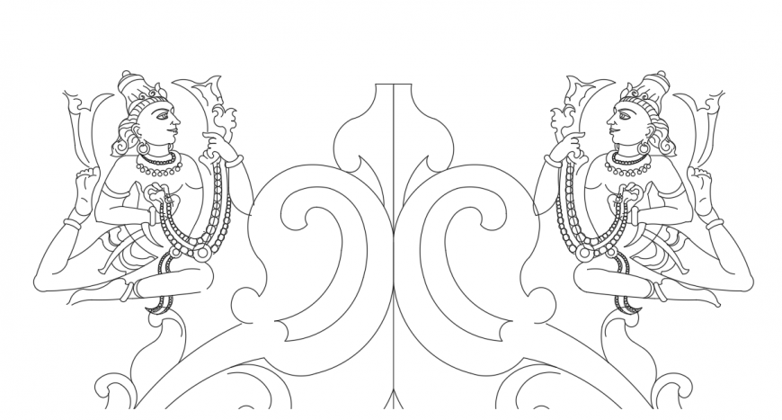 2d Elevation design of temple wall drawing