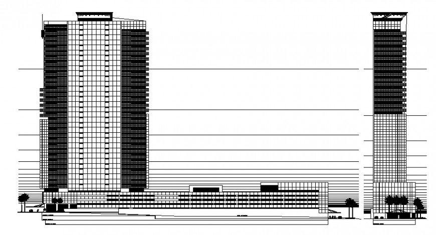 2d elevation drawing of high story building dwg autocad software file