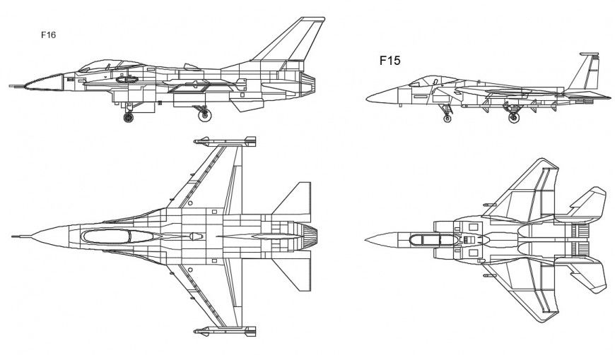 2d elevation drawings of jet plane CAD transportation units dwg file