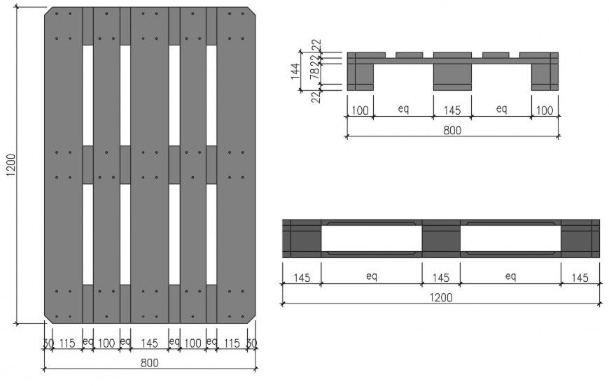 2d elevation of pallet elevation and plan dwg file
