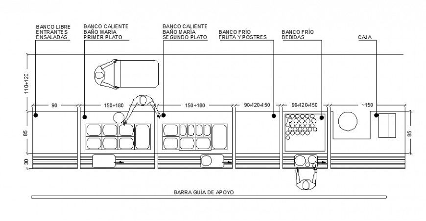 2d elevation of restaurant kitchen area layout file in autocad format