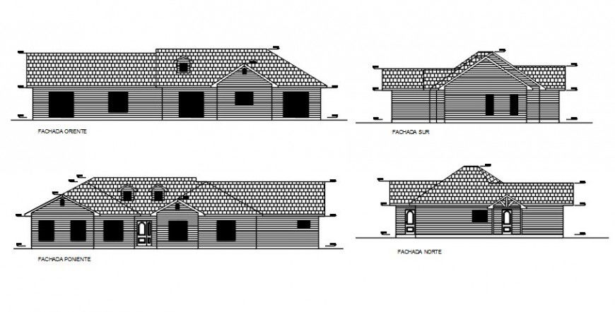 2d elevation of single-story housing units dwg autocad file